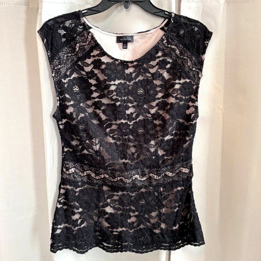 Limited Womens Top Black Floral Lace Whimsigoth Medium Y2K Dark Romantic 17980